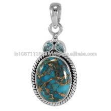 925 plata de ley con azul de cobre turquesa y topacio azul piedra preciosa diseñador encanto colgante